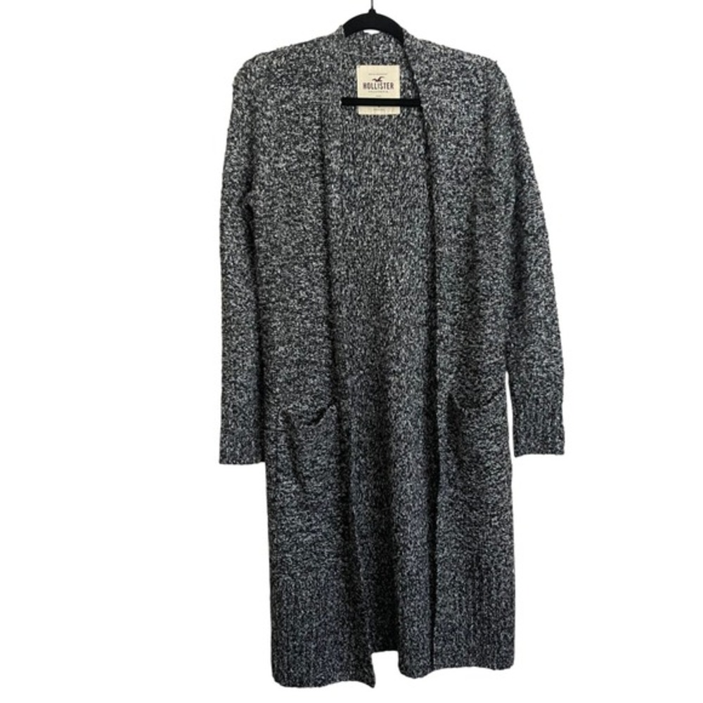 Hollister Long Chunky Knit Open Duster Cardigan Speckled Grey Small Cottage Cozy